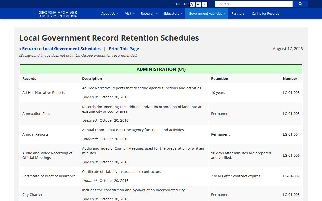 Monroe County jail-record retention schedule at Georgia Archives