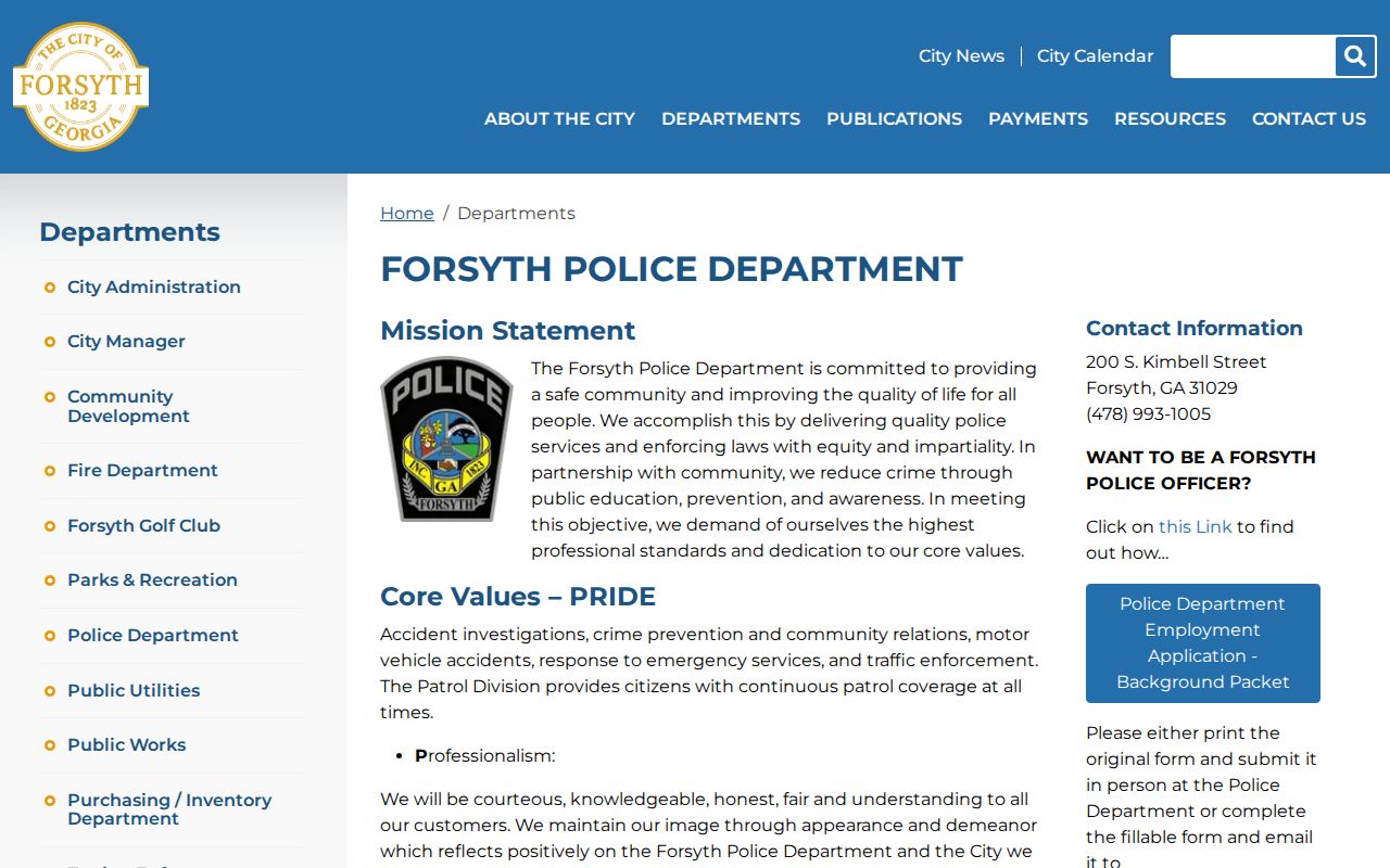 Forsyth Police Department, Monroe County arrest-record source for city bookings