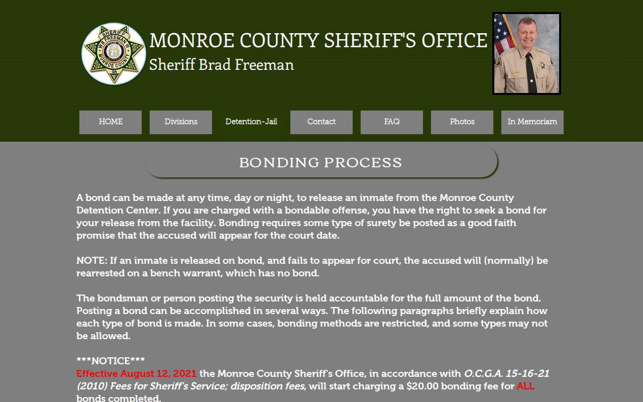Monroe County Sheriff's bonding process information