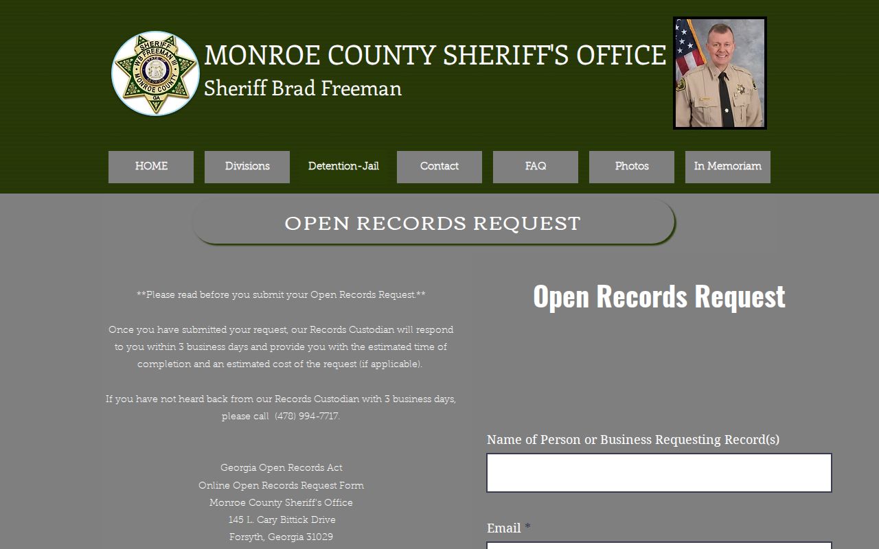 Monroe County online open records request form
