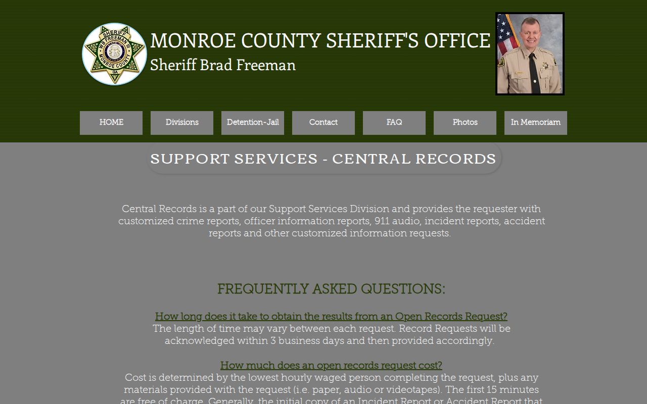 Monroe County Sheriff's Office records policy and request information