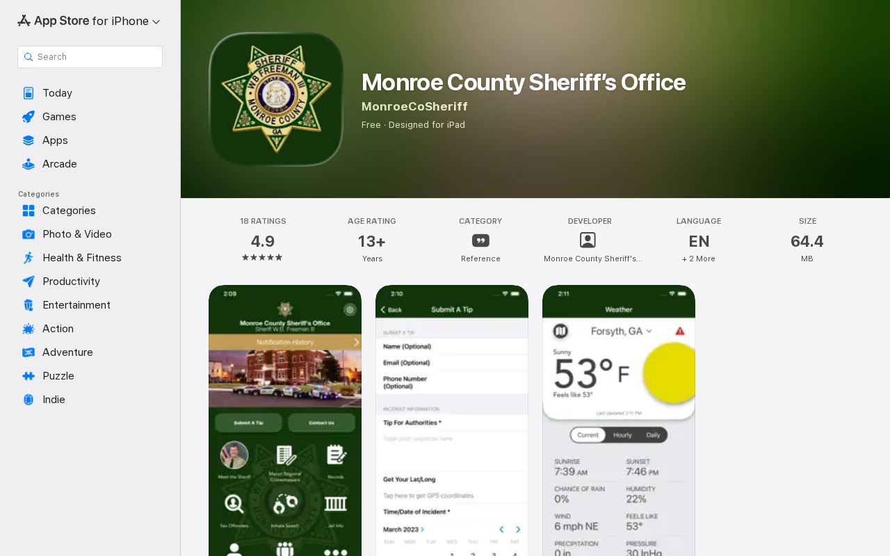 Monroe County Sheriff's app for wanted tips and warrant information